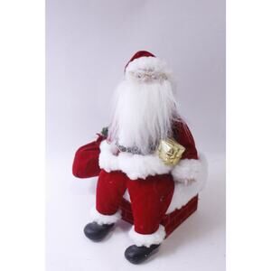 Santa Claus sitting on a Chimney, Wind-up Music Box, Porcelain Art Doll,